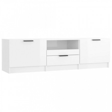 Comodă TV, alb extralucios, 140x35x40 cm, lemn prelucrat - V811454V
