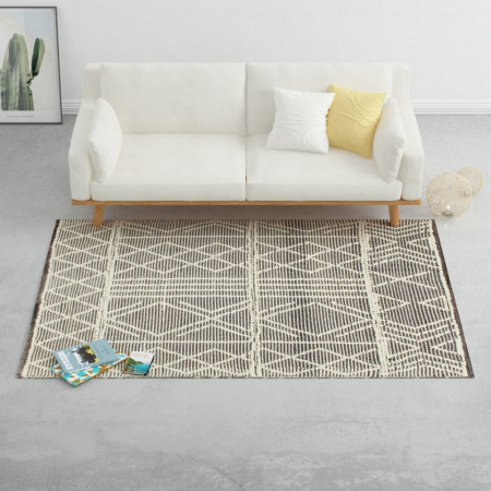 Covor tesut manual din lana, negru si alb, 160 x 230 cm - V284379V