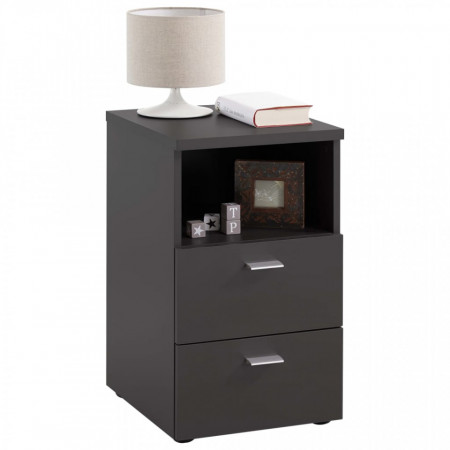 FMD Noptiera cu 2 sertare si raft deschis, negru - V428714V