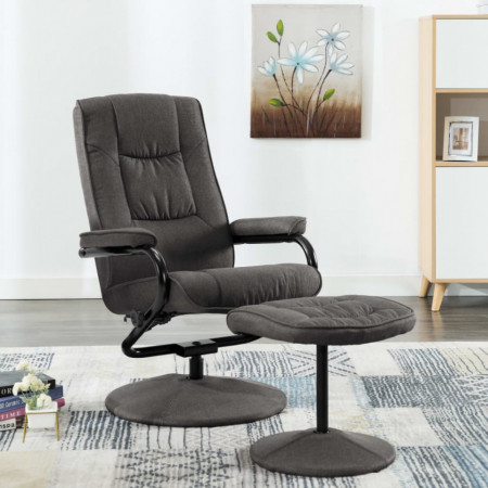 Fotoliu rabatabil cu taburet, gri inchis, textil - V249312V