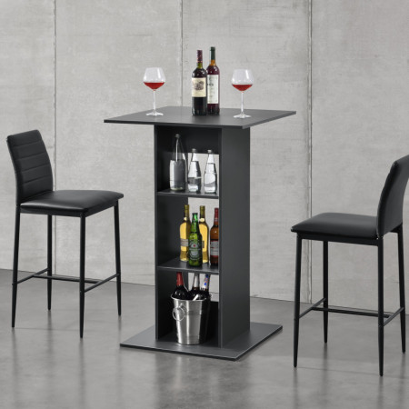 Masa bar Visby G, 70 x 70 x 110cm, PAL melaminat, gri inchis, cu 3 rafturi - P69369744