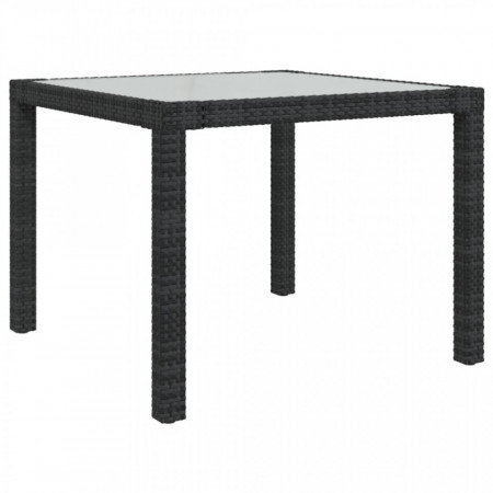 Masă grădină, negru, 90x90x75 cm,sticlă securizată și poliratan - V316698V
