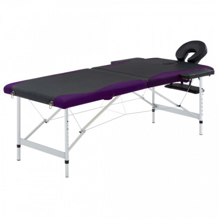 Masa pliabila de masaj, 2 zone, negru si violet, aluminiu - V110231V
