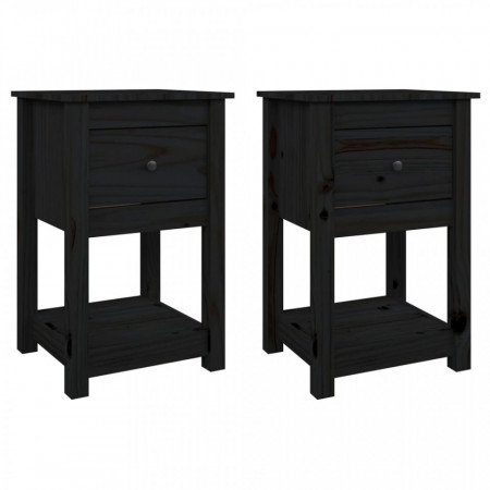 Noptiere, 2 buc., negru, 40x35x61,5 cm, lemn masiv de pin - V821738V