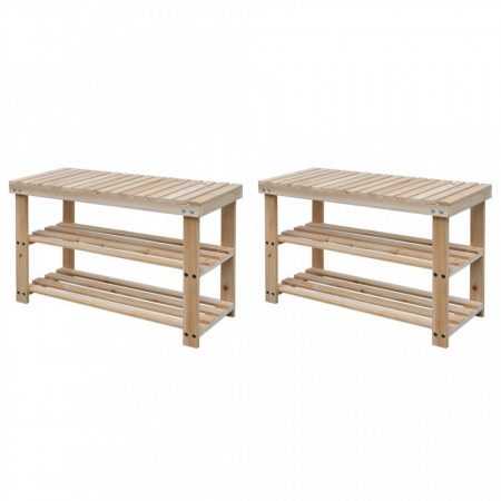 Pantofar 2-in-1 cu banca, 2 buc., lemn masiv - V276040V