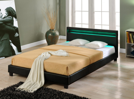Pat dormitor tapitat cu LED 200x200 cm, negru - P48378433