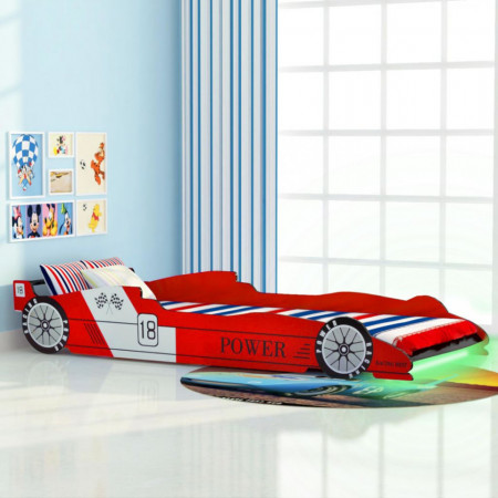 Pat pentru copii masina de curse, cu LED, 90 x 200 cm, rosu - V243936V