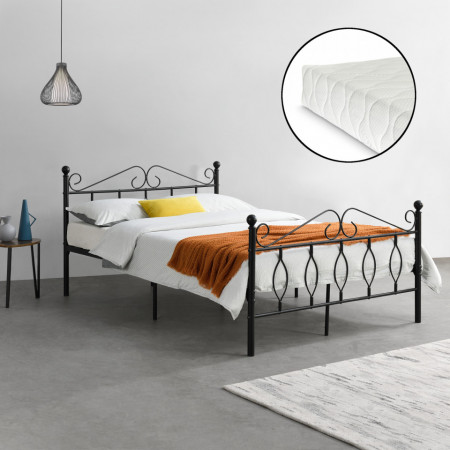 Pat rama metalica cu saltea 140 x 200 cm, negru mat - P71936057