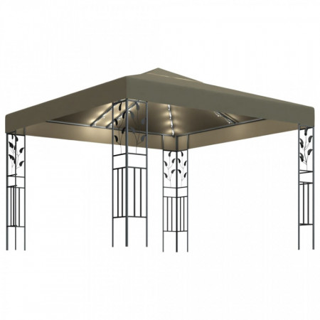 Pavilion cu șiruri de lumini LED, gri taupe, 3x3m, - V3070312V