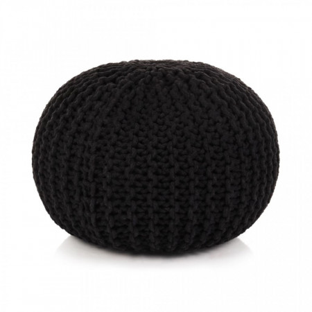Puf tricotat manual, bumbac, 50 x 35 cm, negru - V245071V