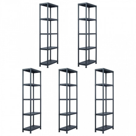 Rafturi de depozitare 5 buc. negru 60x30x180 cm plastic 125 kg - V276258V