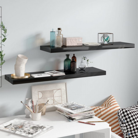 Rafturi de perete, 2 buc., negru extralucios 90x23,5x3,8 cm MDF - V323776V