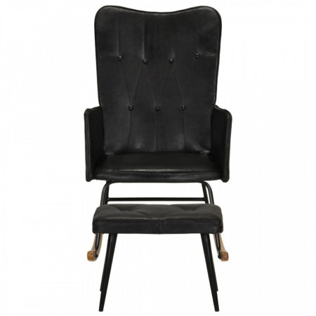 Scaun balansoar cu taburet, negru, piele naturală - V339698V