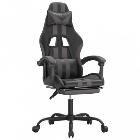 Scaun de gaming pivotant/suport picioare negru/gri piele eco - V349535V