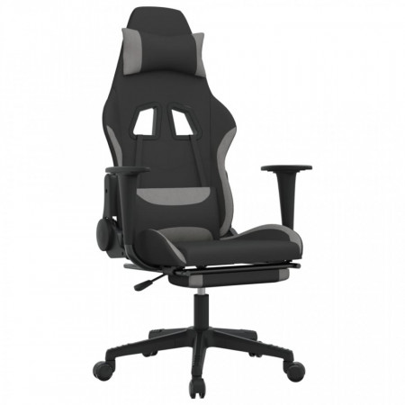 Scaun gaming cu masaj/suport picioare, negru/gri deschis textil - V345502V