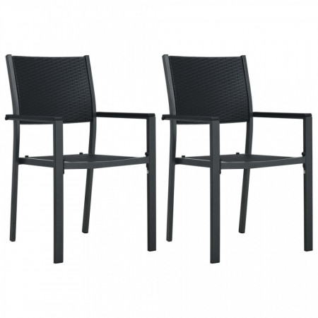 Scaune de gradina, 2 buc., negru, plastic, aspect ratan - V47889V