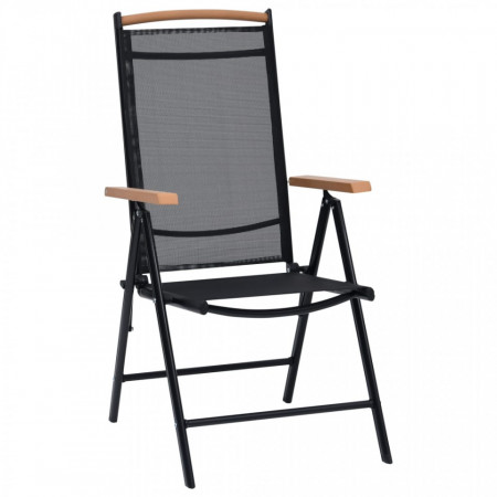 Scaune pliante de grădină, 2 buc., negru, aluminiu & textilenă - V41732V