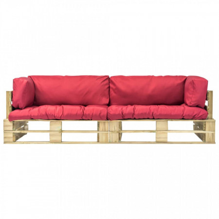 Set canapea grădină paleți cu perne roșii, 2 piese, lemn pin - V275298V