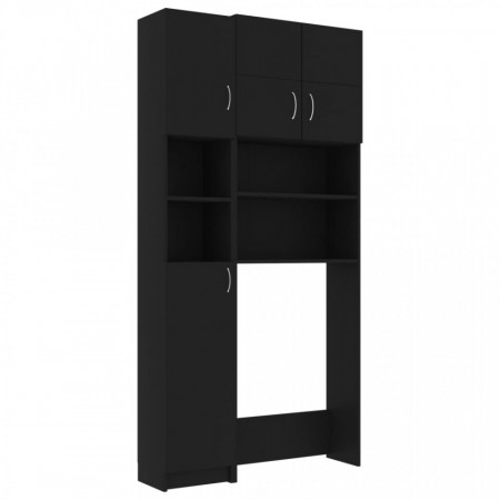 Set dulap mașină de spălat, negru, lemn prelucrat - V3055637V