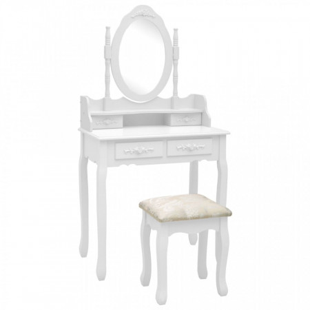 Set masa de toaleta cu taburet alb 75x69x140 cm lemn paulownia - V289314V