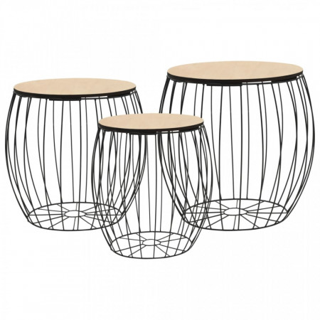 Set masute de cafea, 3 buc., placaj de plop, fier - V246838V