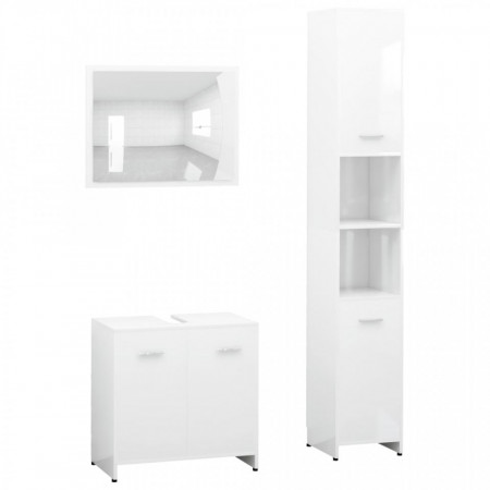 Set mobilier de baie, 3 piese, alb, lemn prelucrat - V3056916V