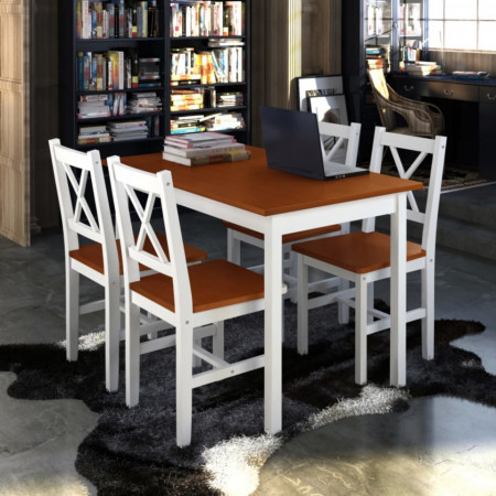 Set mobilier de bucatarie, 5 piese, maro si alb - V240884V