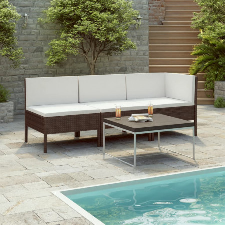 Set mobilier de gradina cu perne, 3 piese, maro, poliratan - V310201V