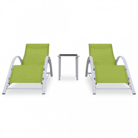Șezlonguri de plajă cu masă, 2 buc., verde, aluminiu - V310540V