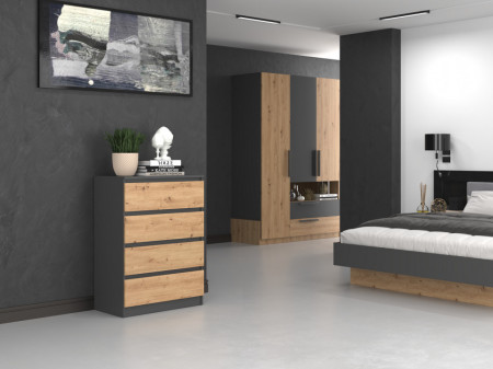 TECOAN-AR104 - Comoda, 70 x 40 x 97 cm, Antracit-Stejar Artisan, PAL