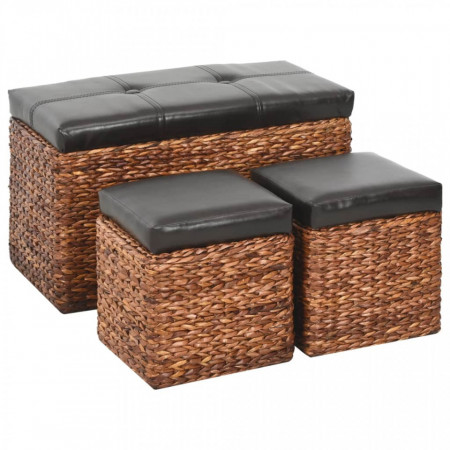 Bancheta cu 2 taburete, iarba de mare, maro si negru - V246106V