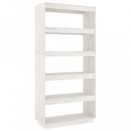 Bibliotecă/Separator cameră, alb, 80x35x167 cm, lemn masiv pin - V810895V