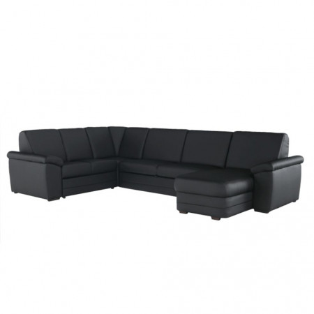 Colţar în formă de U, piele ecologică neagră, model dreapta, 330x88x215/153 cm - TP108349