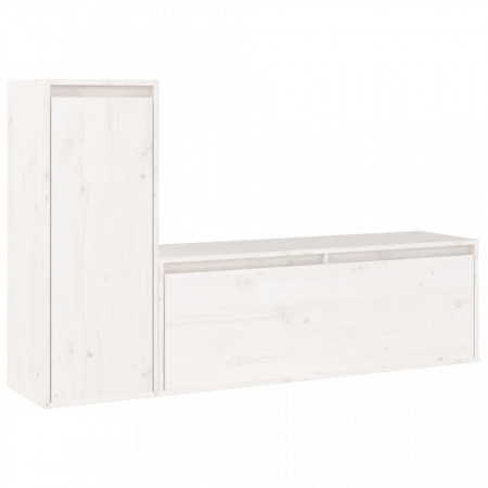 Comode TV, 2 buc., alb, lemn masiv de pin - V3100115V