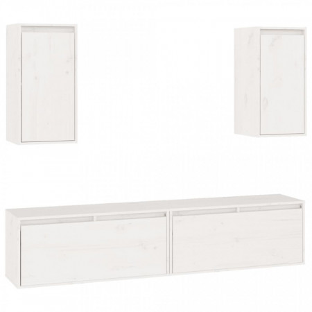 Comode TV, 4 buc., alb, lemn masiv de pin - V3100170V