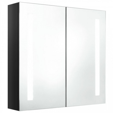 Dulap de baie cu oglindă și LED negru strălucitor 62x14x60 cm - V326519V