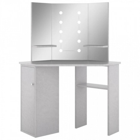 Masă de toaletă de colț, cu LED, gri beton, 111x54x141,5 cm - V326535V