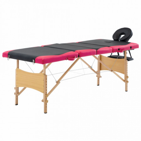 Masa pliabila de masaj, 4 zone, negru si roz, lemn - V110224V