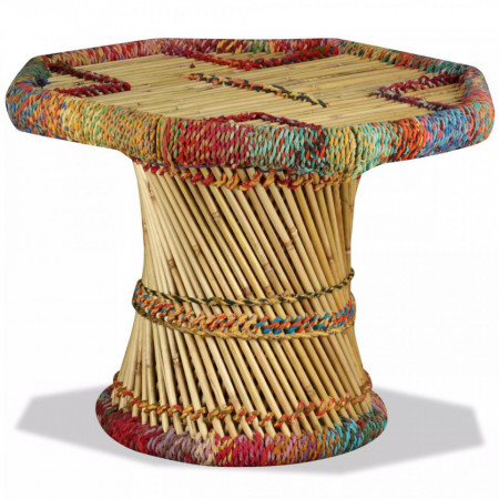 Masuta de cafea, bambus, cu detalii chindi, multicolor - V244214V