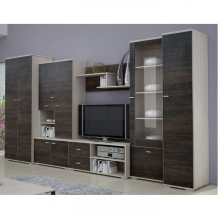 Mobilier living, culoarea frasin și stejar american, 370x51x199 cm - TP2025047
