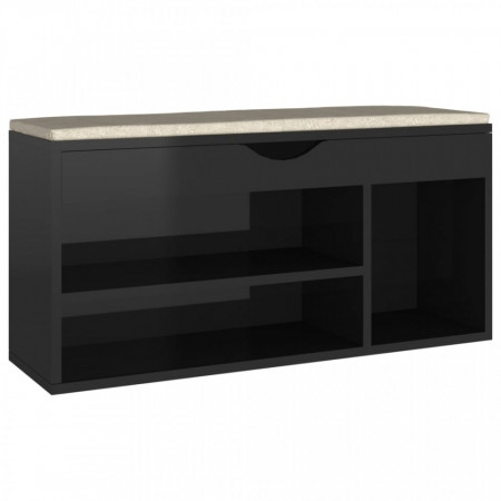 Pantofar cu pernă, negru lucios, 104x30x49 cm, lemn prelucrat - V326757V