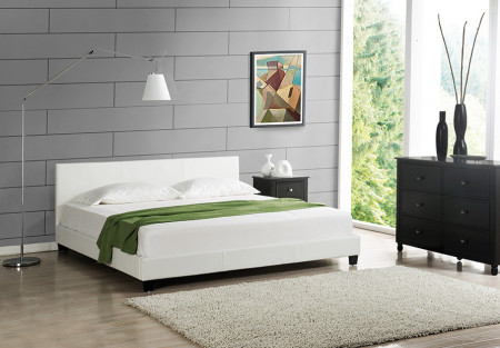 Pat frantuzesc tapitat modern, 180 x 200 cm, imitatie piele, alb - P43710265