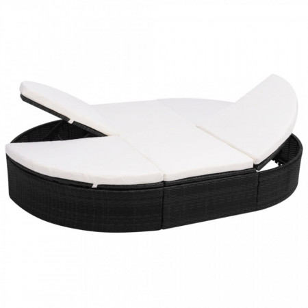 Pat sezlong de exterior cu perna, negru, poliratan - V42940V