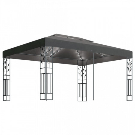 Pavilion cu acoperiș dublu&șiruri de lumini LED,antracit, 3x4 m - V3070299V