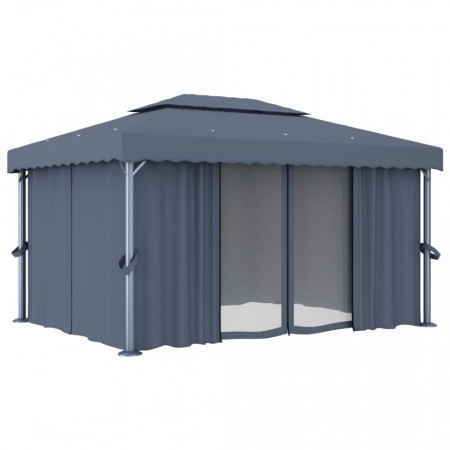 Pavilion cu perdea, antracit, 4 x 3 m, aluminiu - V3053376V