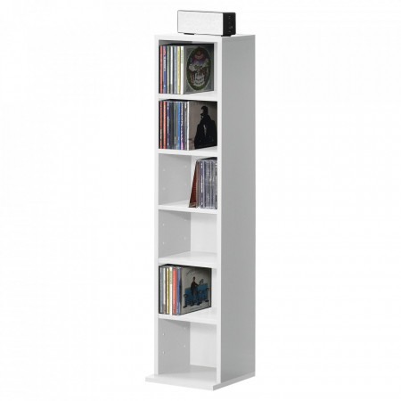 Raft pentru CD AANF-6401, 90 x 20 x 20 cm, PAL melaminat, alb cu 6 compartimente depozitare - P57657912