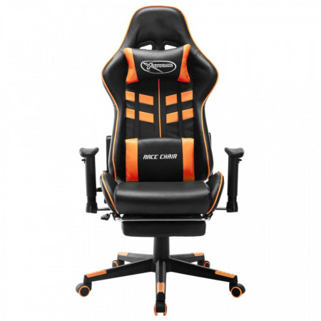 Scaun gaming cu suport picioare, negru/oranj, piele ecologică - V20516V