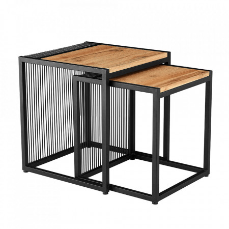 Set de 2 măsuţe de cafea, stejar și negru, 45x45 cm, 40x40 cm - TP263324