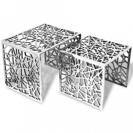 Set de mese laterale 2 buc. Patrat Aluminiu Argintiu - V243508V