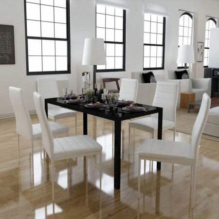 Set masa si scaune de bucatarie 7 piese alb si negru - V242988V